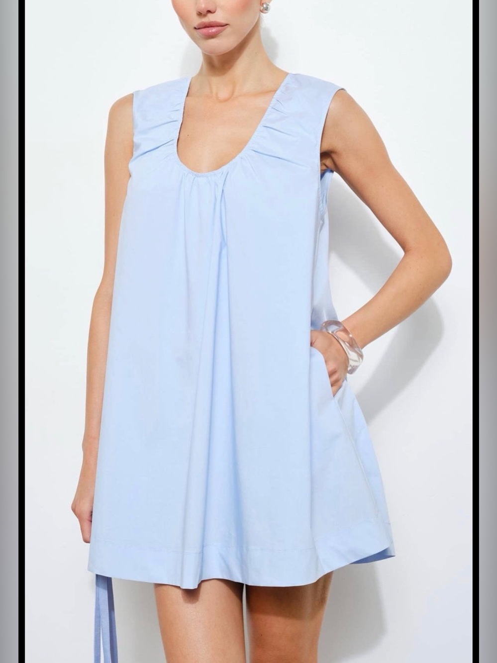Light Blue Sleeveless Cotton Mini Dress
